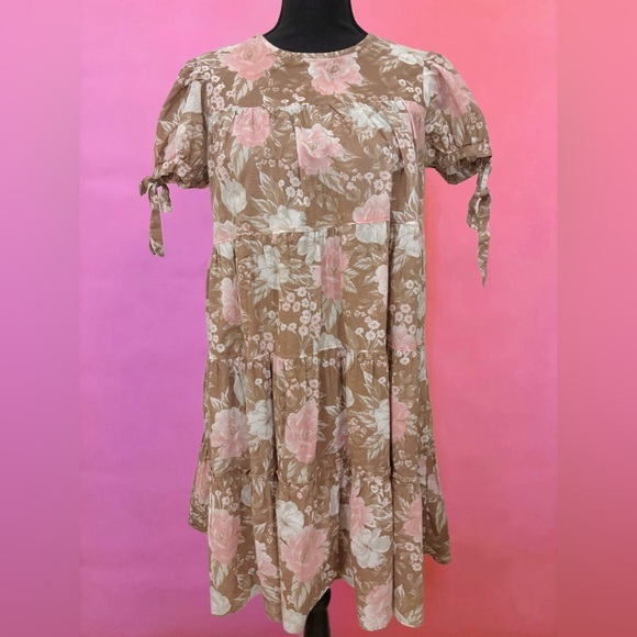 Urban Outfitters Dresses & Skirts - Urban Outfitters Coquette Brown & Pink Floral Babydoll Dress - Size Medium